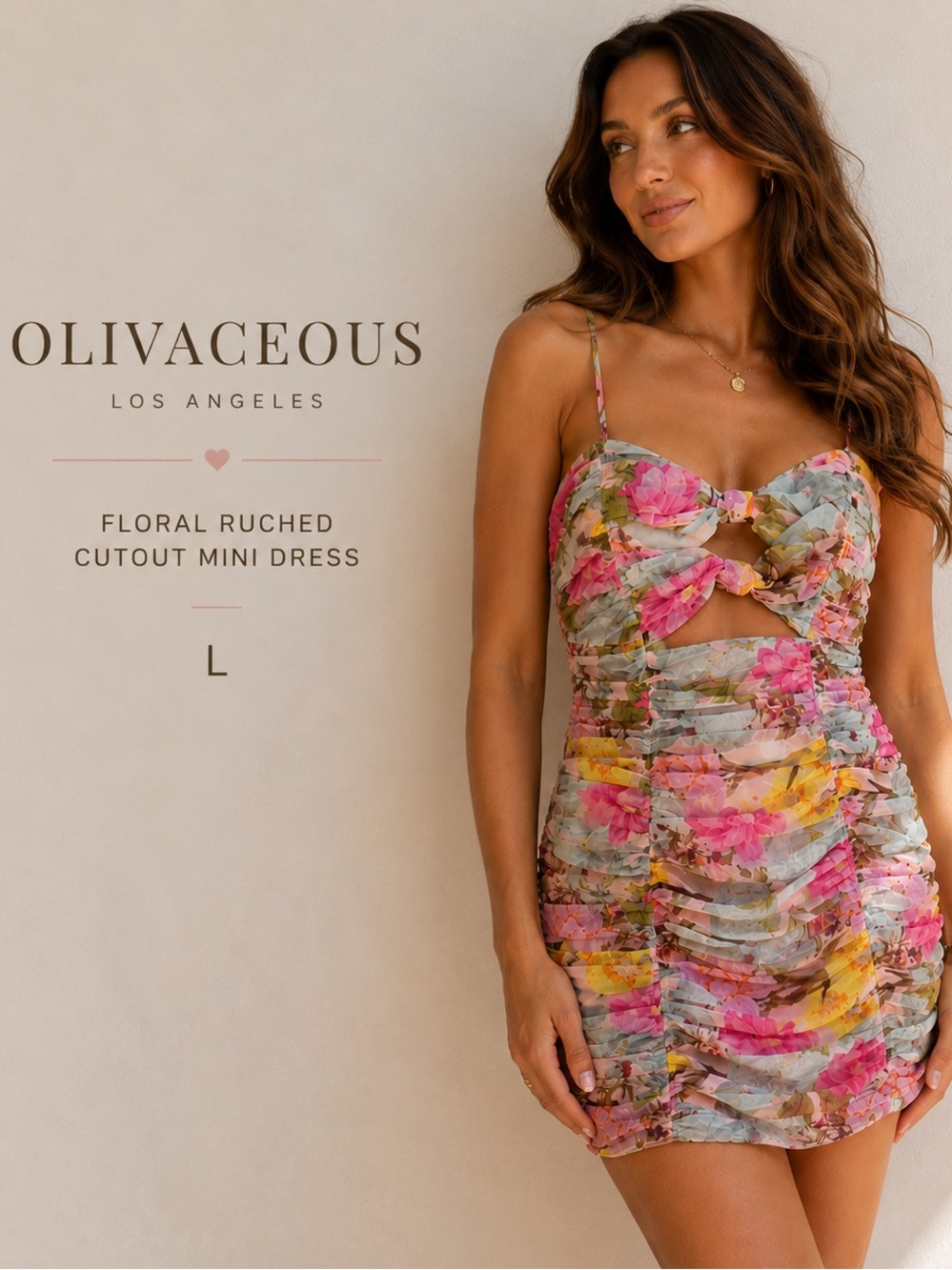 Olivaceous Floral Ruched Cutout Mini Dress Pink Multi Size L